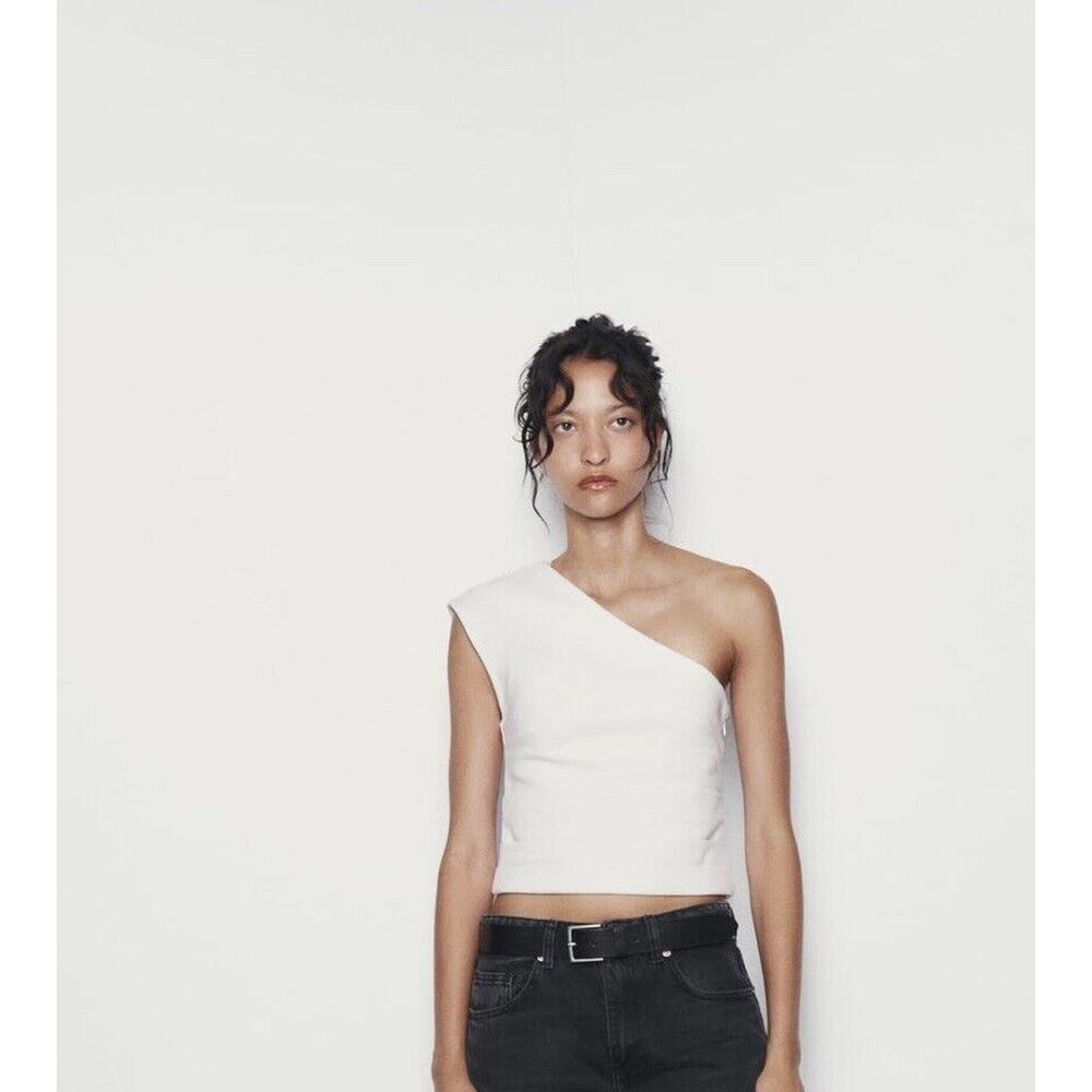 Zara White One-Shoulder Blouse